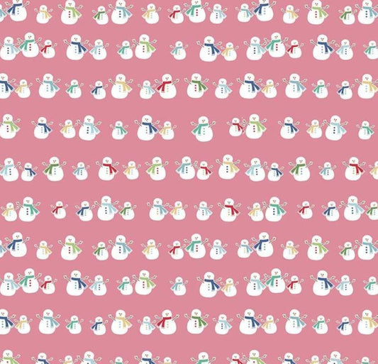 Riley Blake Cozy Christmas Snowmen Pink cotton quilting fabric