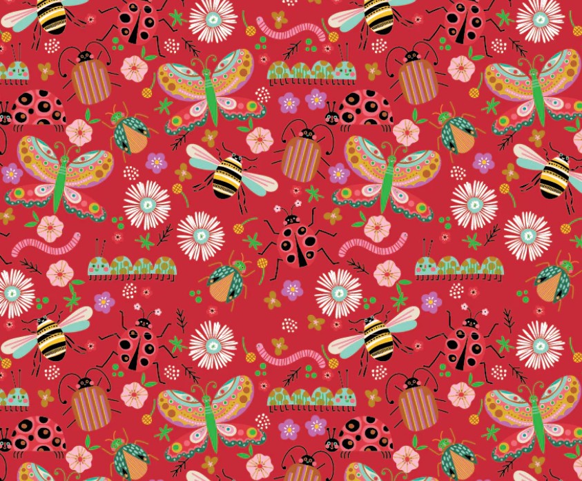 Poppie Cotton Hey Love Bug Bugs Red quilting cotton novelty fabric