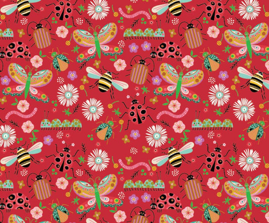 Poppie Cotton Hey Love Bug Bugs Red quilting cotton novelty fabric