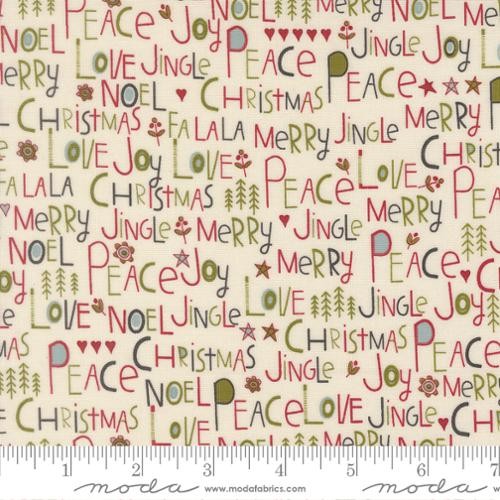 Moda Chilly Peace Love Joy print in Vanilla by Sweetwater, Christmas cotton fabric