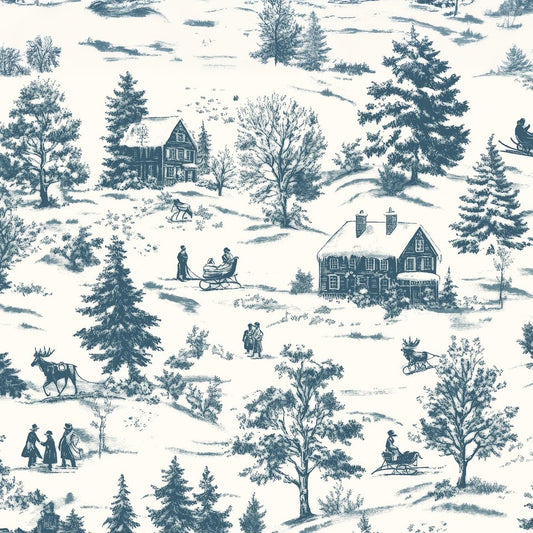 Blank - Holly Jolly Calico - Amelia Designs - Winter Scene - 4678-17 Ecru/Navy
