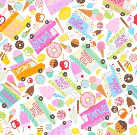 Timeless Treasures Sweet Treats Sweet Food Truck white AT-CD4128 quilting cotton