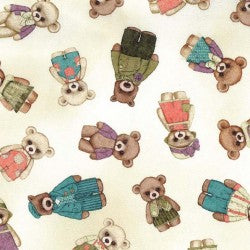 Bear Family Beige novelty children's quilting fabric