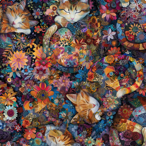 Timeless Treasures Calico Cat Multi Floral quilting cotton fabric