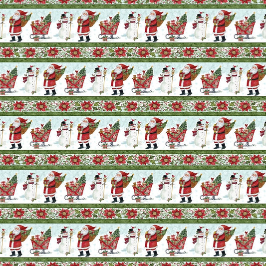 Snowy Greetings Repeating Stripe Multi Christmas quilting cotton by Susan Winget for White Owl Textiles