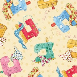 Michael Miller Colorful Sewing Machine Butter novelty quilting cotton