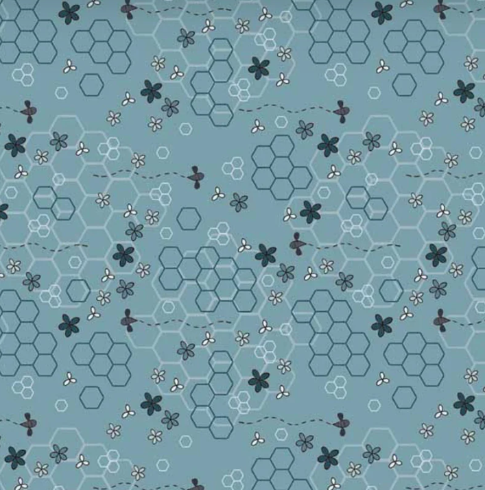 Sweetest Embrace Teal Flowers Beehive Studio e quilting fabric