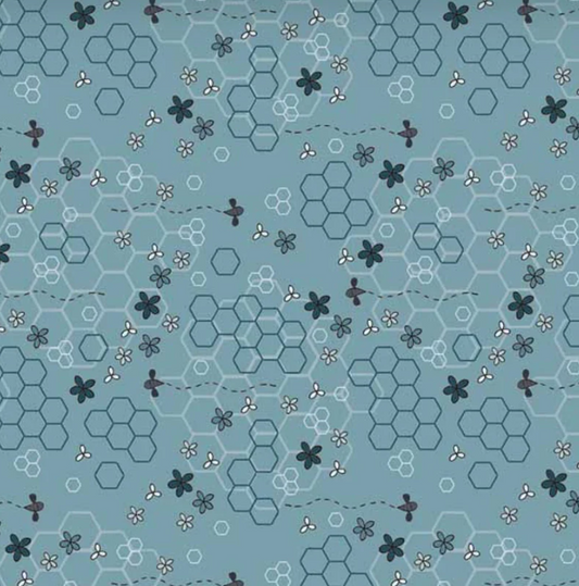 Sweetest Embrace Teal Flowers Beehive Studio e quilting fabric