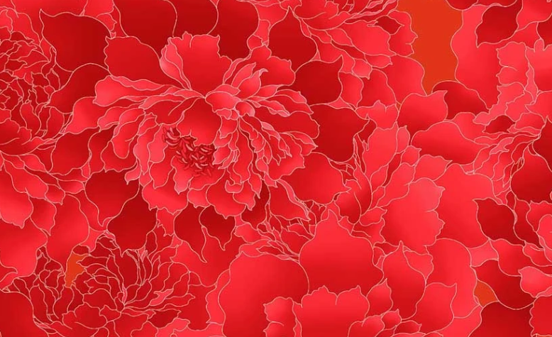 Henry Glass Peony Paradise 3603W-88 flame wide backing fabric 118 inch