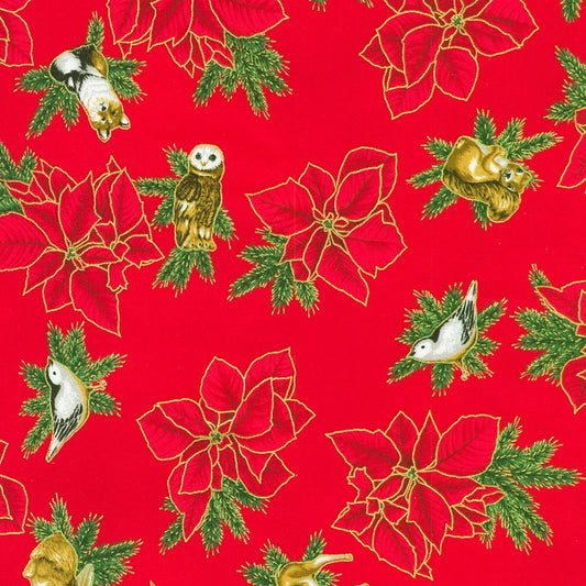 Robert Kaufman Holiday Flourish Forest Glen metallic Christmas cotton in Crimson, SKU SRKM-23702-91