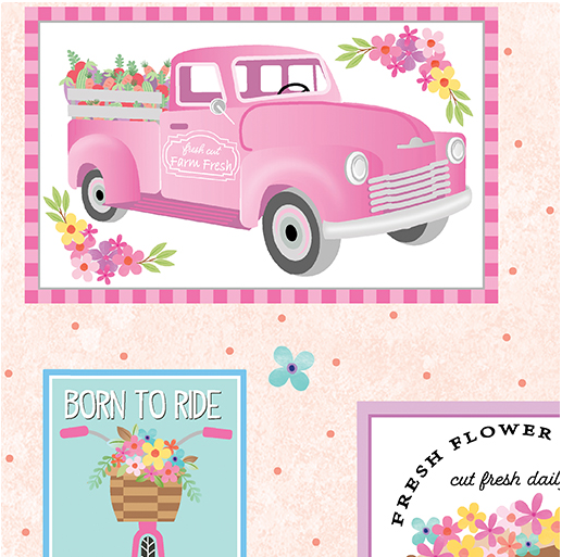 Benartex Ride on Patchwork Multi novelty quilting fabric