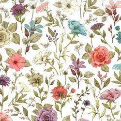 Heavenly Flowers White floral quilting fabric