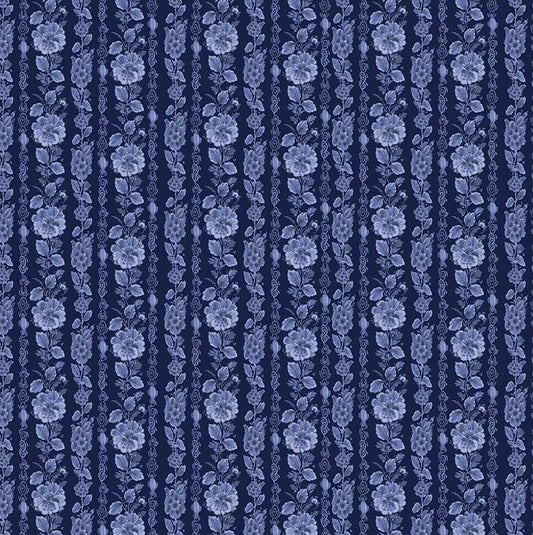 Windham China Blue Garden Rows 54937-2 Delft Blue quilting cotton fabric