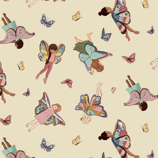 Michael Miller Butterfly Girls creme butterfly print quilting fabric