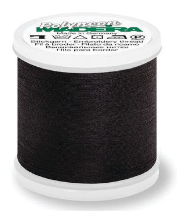 Madeira Polyneon 1800 black machine thread 1100yd 40wt polyester