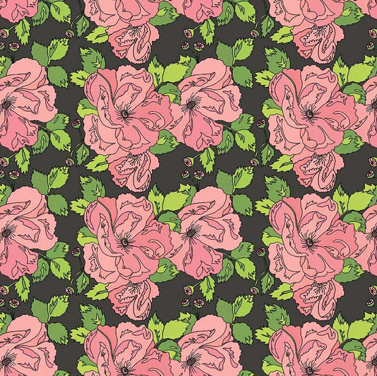 Windham x Laura Heine - Flowers on Main - Petal and Pollen - Charcoal 54892-3