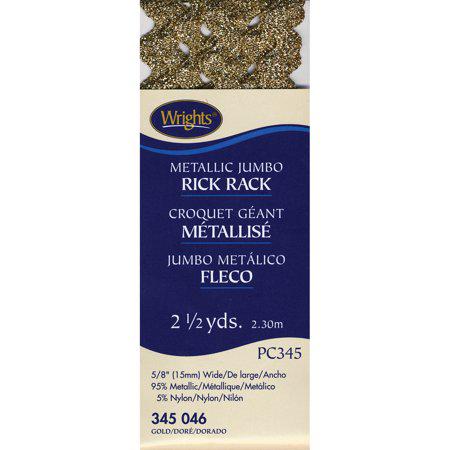 Wrights 5/8 x2.5 yd Metallic Jumbo Rick Rack-Gold