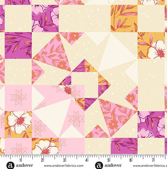 andover- Fandango Garden Blocks 1573E Petals and Stitches by Stephanie Organes