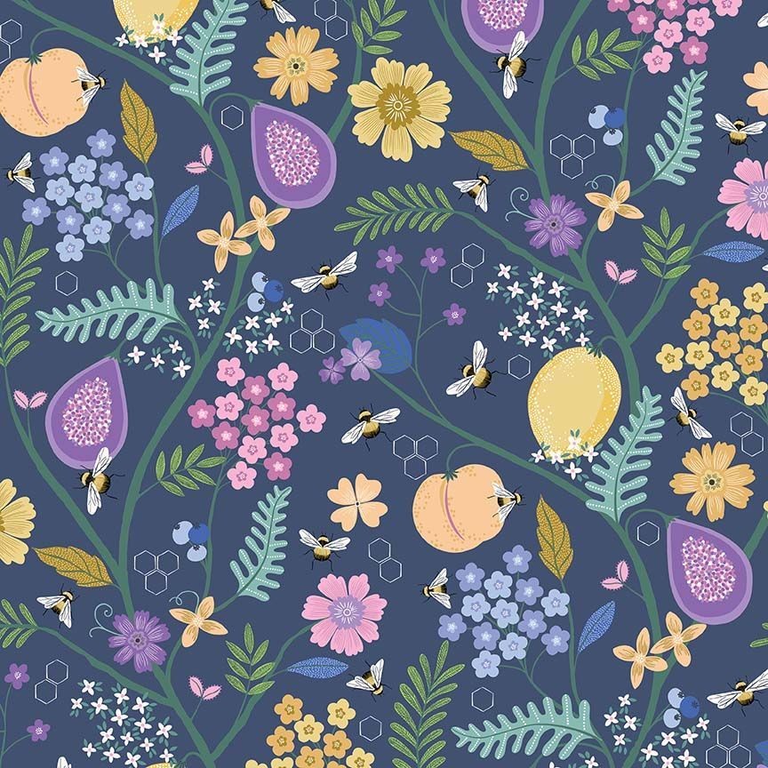 Dear Stella Honey-Thing For You Indigo D3587 bee collection quilting cotton