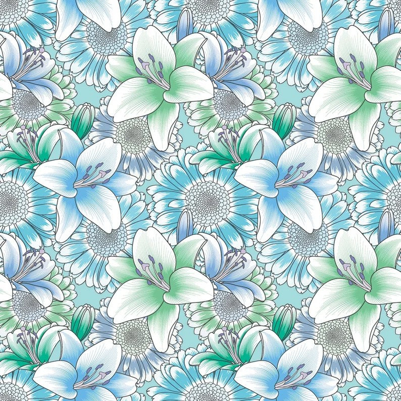 Water Lilies floral print quilting fabric