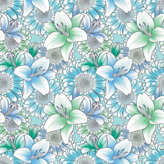 Water Lilies floral print quilting fabric