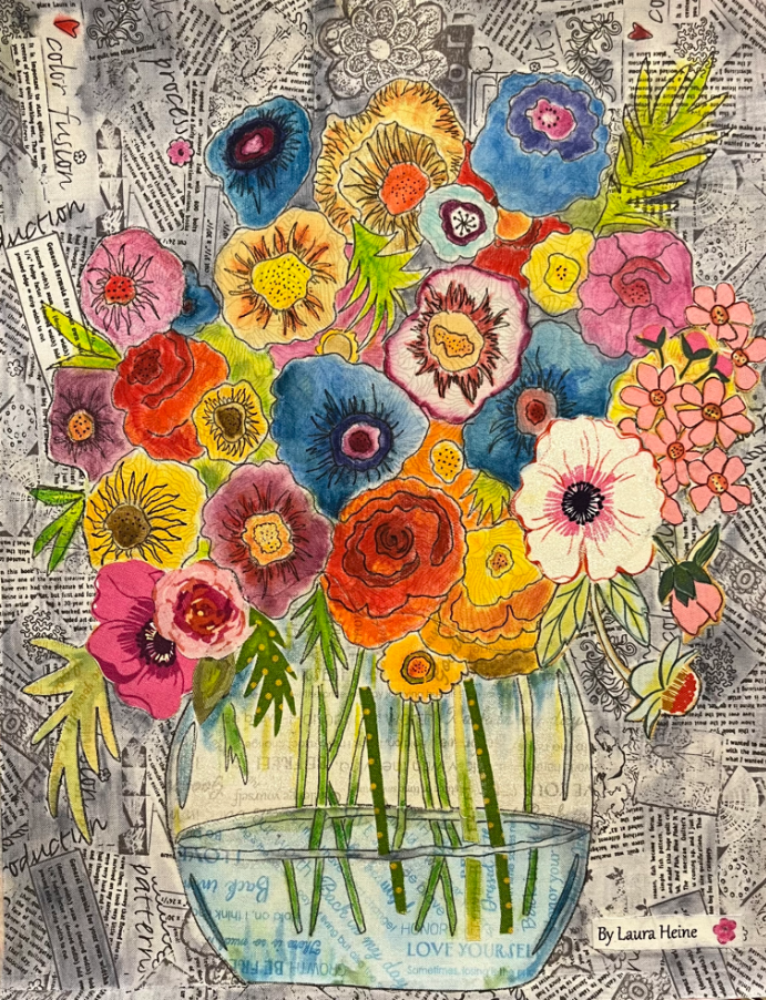 Laura Heine - Flower Shop Arrangement #2 Collage and Inktense Pattern