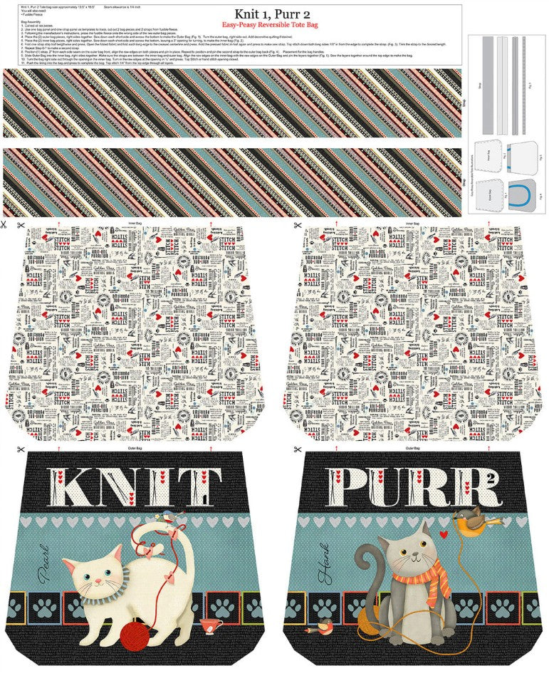 Studio E Knit 1 Purr 2 Black panel cotton fabric 8483P