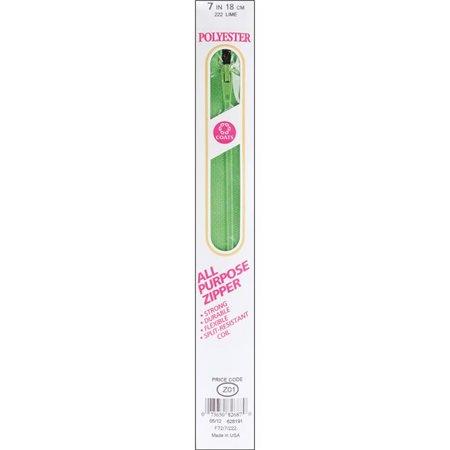 All purpose plastic 7 inch lime green zipper notion