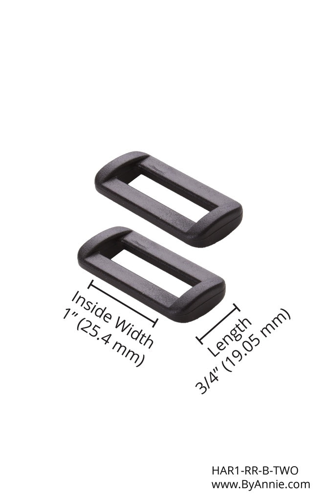 1" Rectangle Ring - Black Plastic - Set of Two