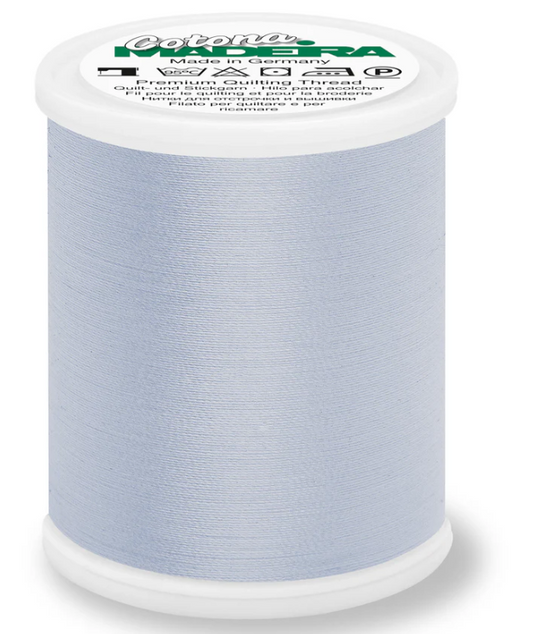 Spool of Madeira Cotona 50wt 100% cotton thread in Sky Blue, color 746