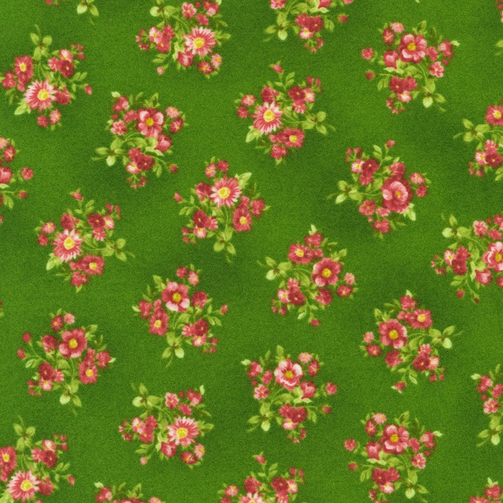 Robert Kaufman Bouquet of Roses Flannel Fern green floral flannel fabric