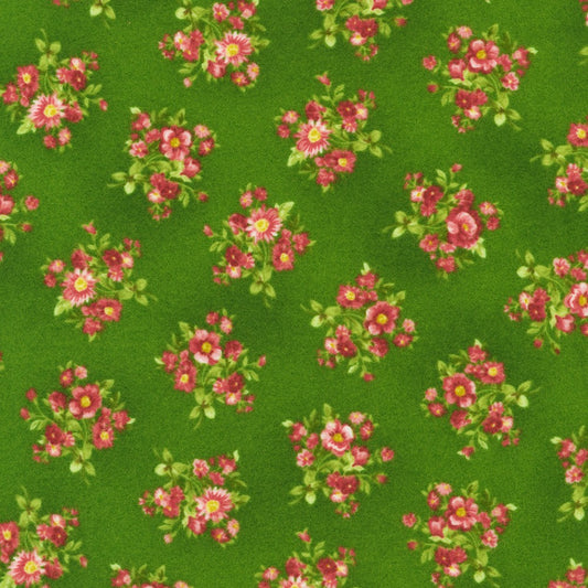 Robert Kaufman Bouquet of Roses Flannel Fern green floral flannel fabric