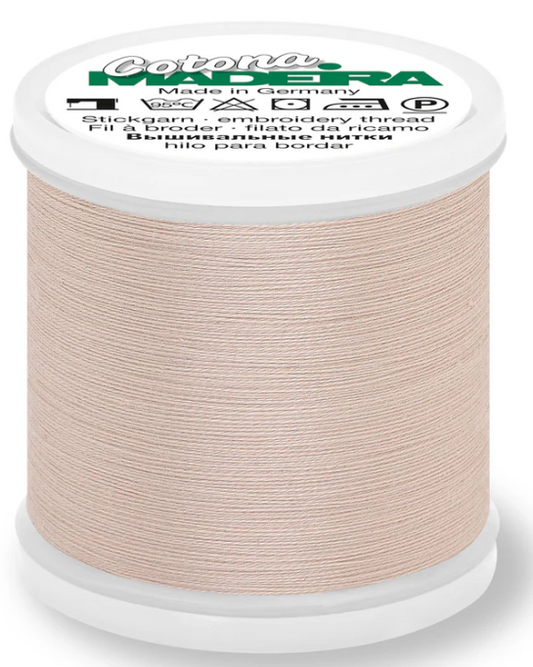 Spool of Madeira Cotona 80wt 100% cotton thread in Tawny Tan, color 735