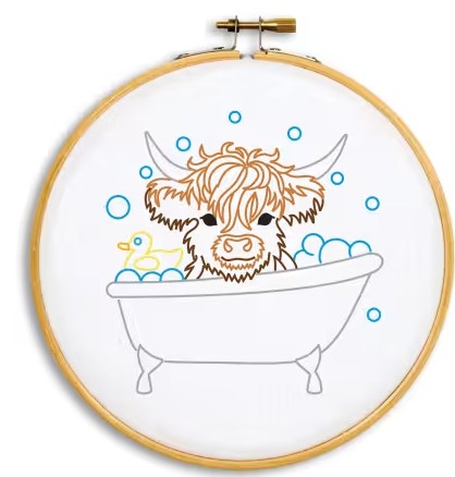 Baby Cow in Tub 6 inch embroidery hoop kit