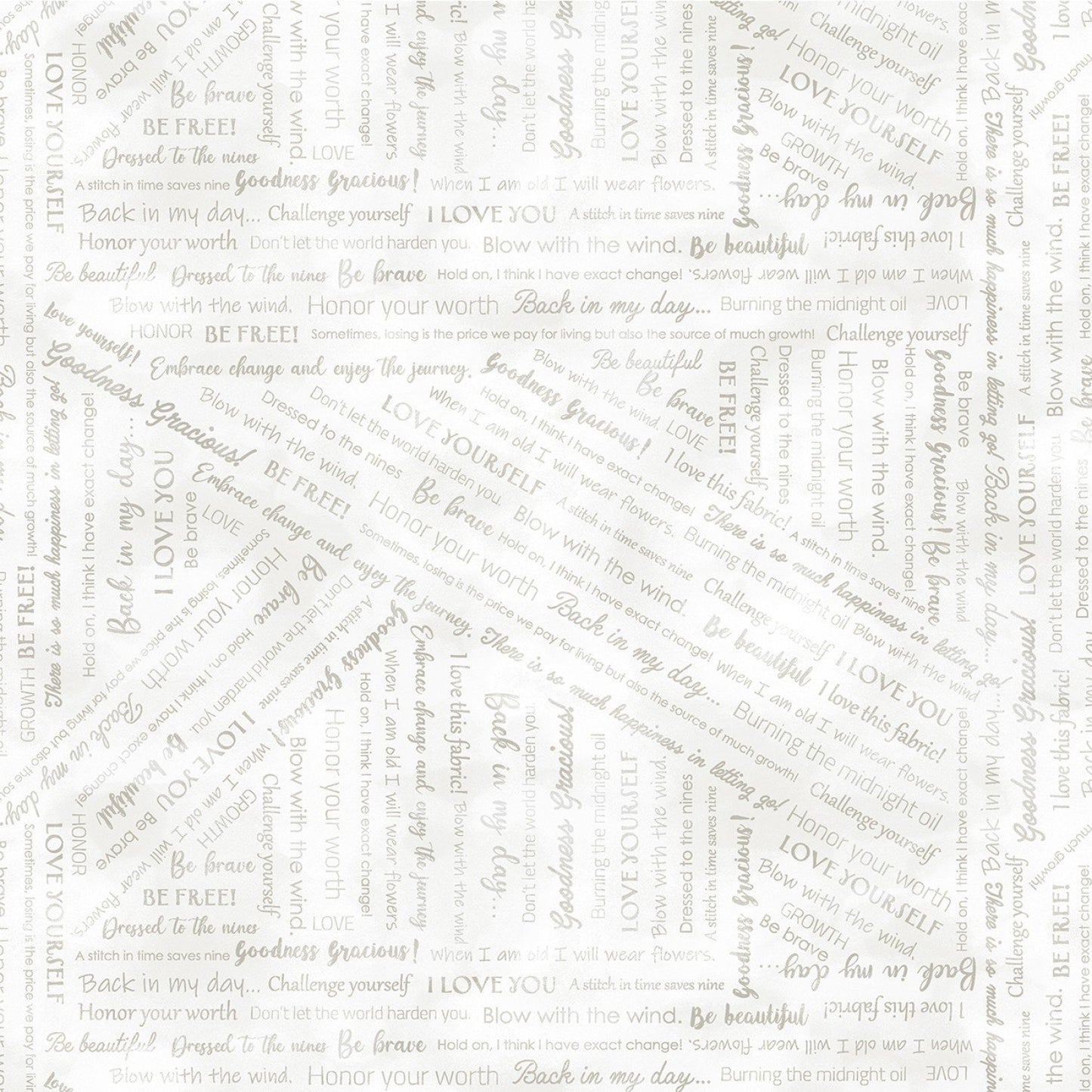 Benartex Collaged Phrases Goodness Gracious white quilting cotton