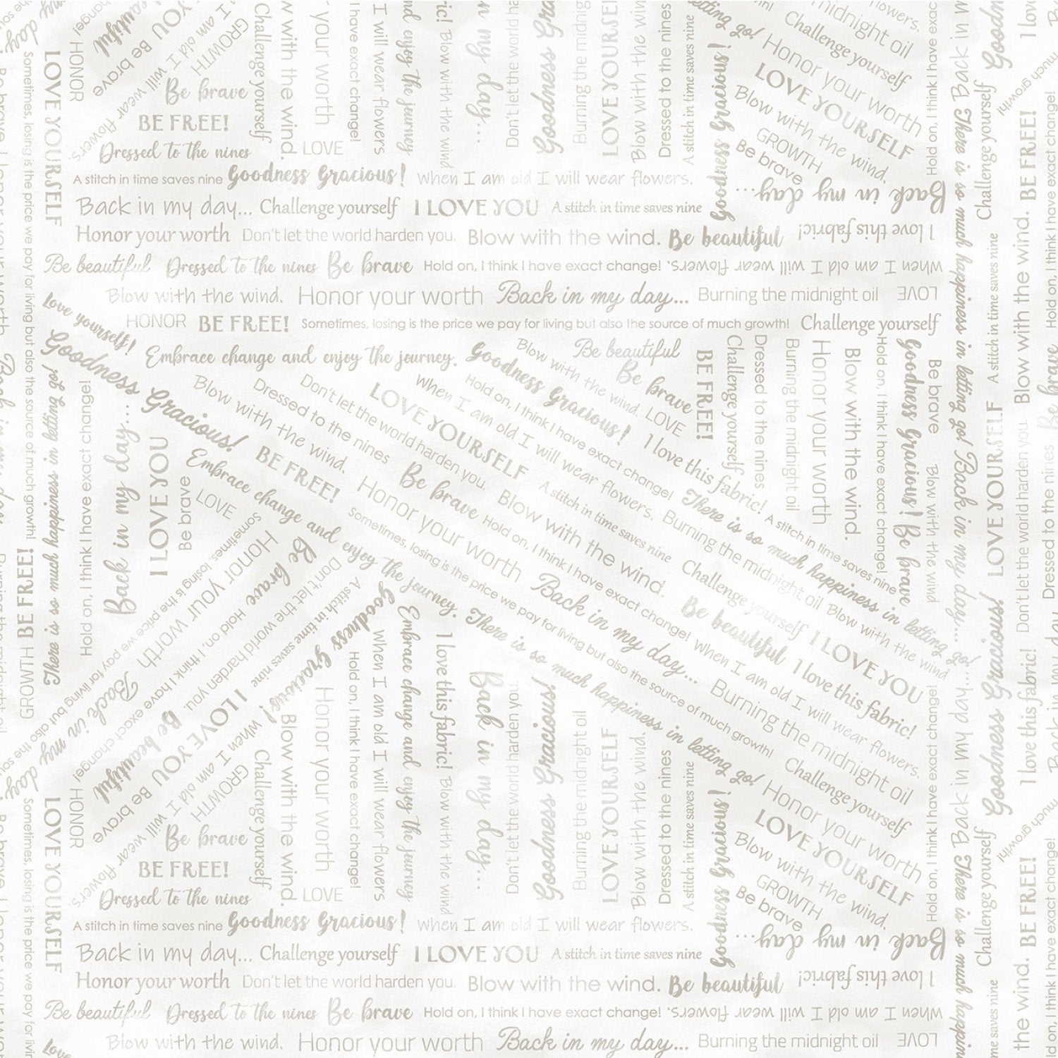 Benartex Collaged Phrases Goodness Gracious white quilting cotton