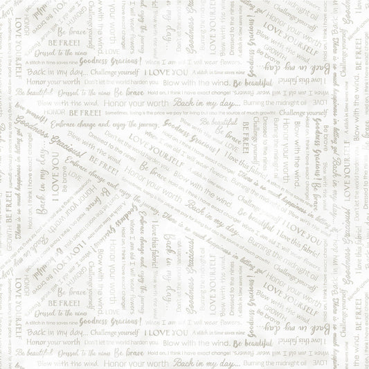 Benartex Collaged Phrases Goodness Gracious white quilting cotton