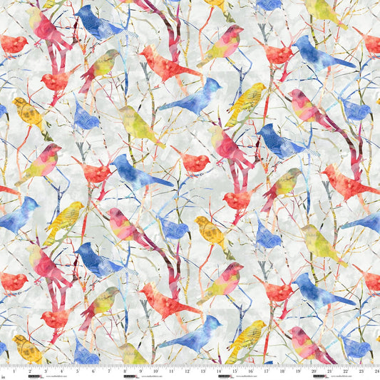 Studio E Air Mail print 8497-19 in mist blue by Nancy Smith, cotton fabric