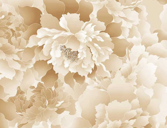 Henry Glass Peony Paradise 3603W-36 Tan neutral cream 118-inch wide backing fabric
