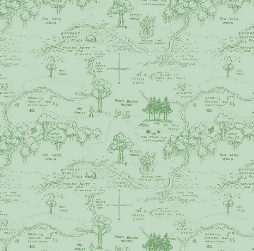 Riley Blake Winnie the Pooh Map Green quilting cotton