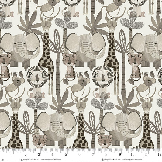 Henry Glass Jungle Romp Beige 2101-44 animal quilting cotton by Betsey Cavallo