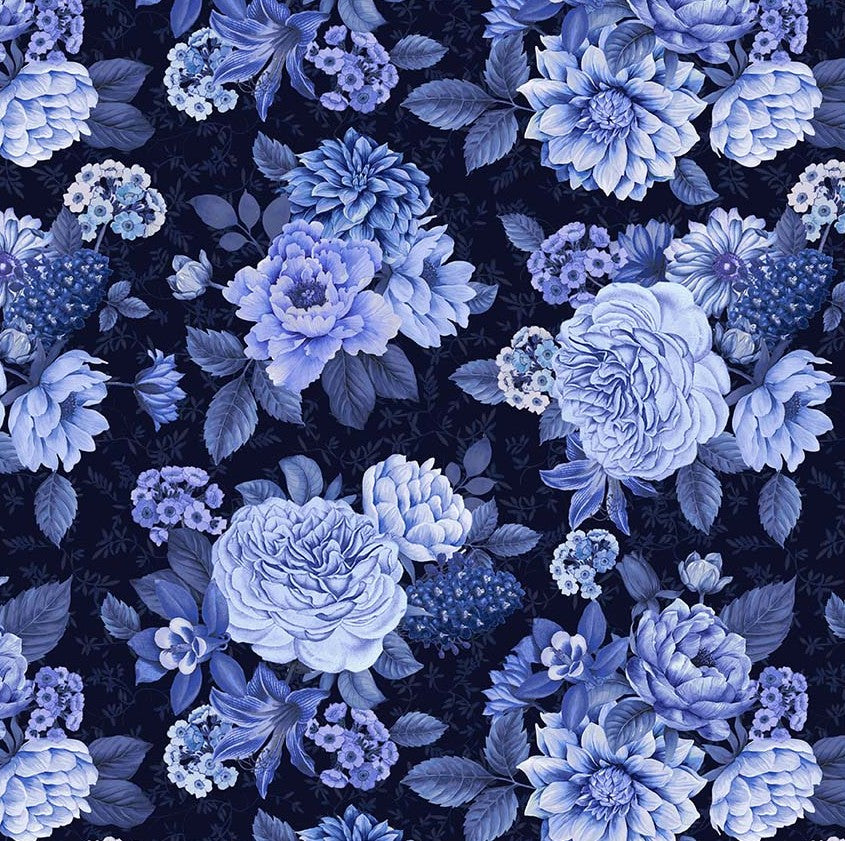Windham China Blue Blooming Blues 54933-2 Delft Blue quilting cotton fabric