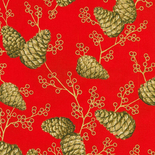 Robert Kaufman Holiday Flourish Forest Glen metallic Christmas cotton in Crimson, SKU SRKM-23705-91