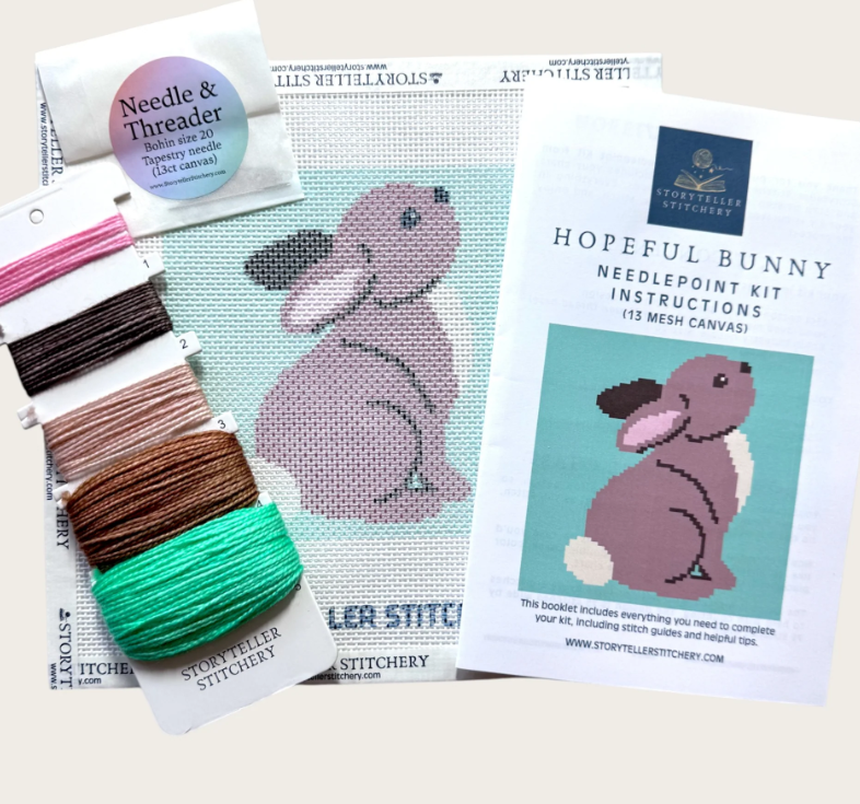 Storyteller Stitchery - Hopeful Bunny Needlepoint Kit - 13 Mesh Canvas