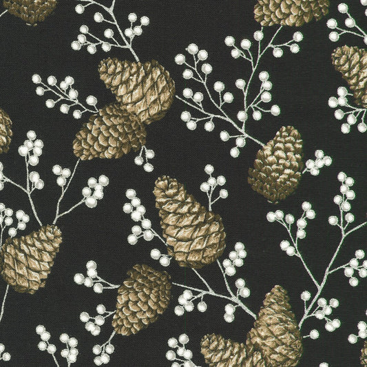 Robert Kaufman Holiday Flourish Forest Glen metallic Christmas cotton in Shadow, SKU SRKM-23705-304