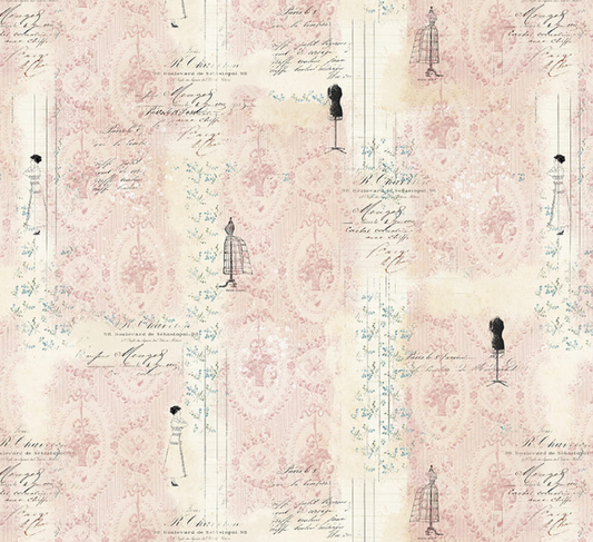 Parisian Snippets 4294-22 Light Pink cotton quilting fabric