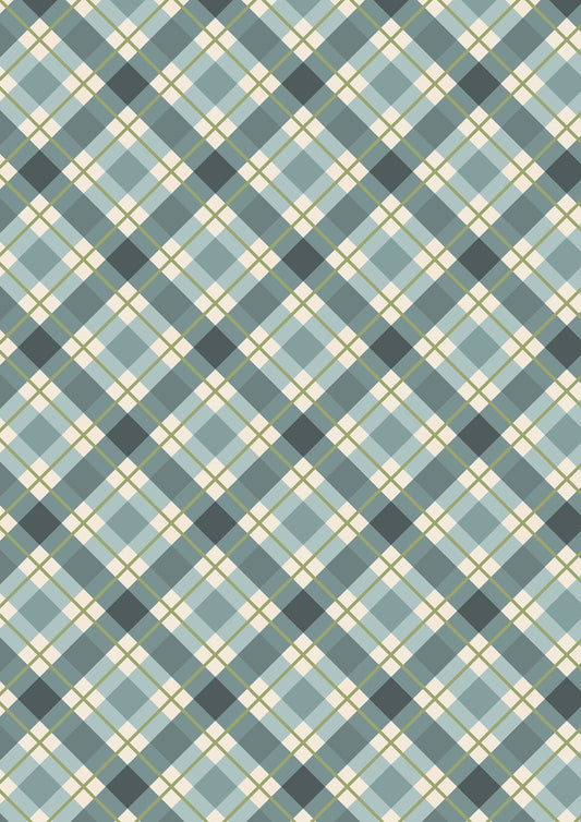 Lewis & Irene Celtic Christmas winter blue check print, C132A cotton fabric