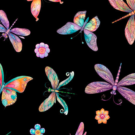 Spring Bling Butterflies Black QT Fabrics quilting fabric