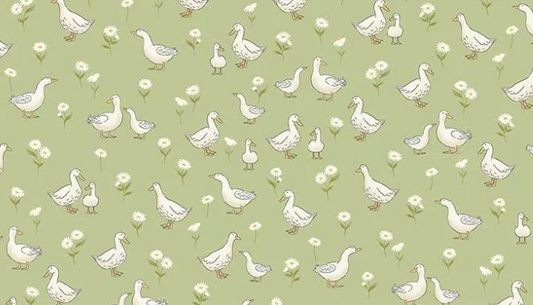 Makower UK Little Ones Ducks Green 190G baby quilting cotton