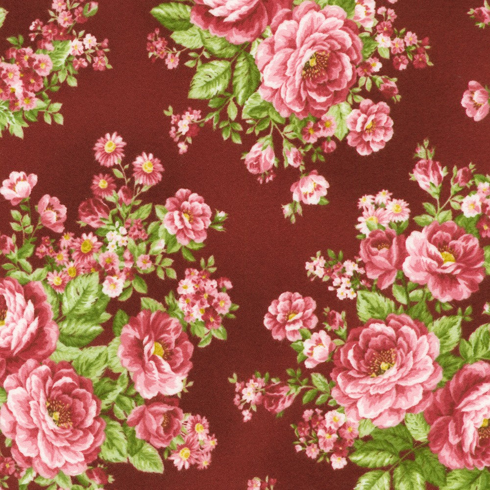 Robert Kaufman Bouquet of Roses Flannel Burgundy red floral flannel